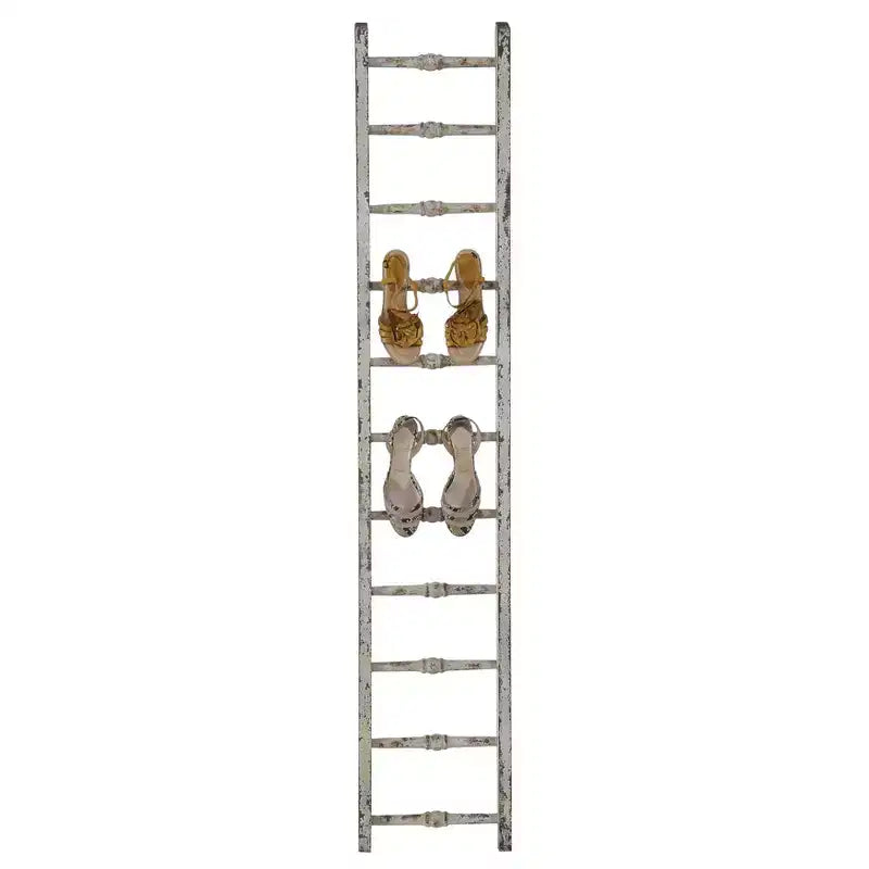 Échelle décorative en bois vieilli blanc 12,5"x69" - Porte-serviettes en pin, Porte-couvertures rustique