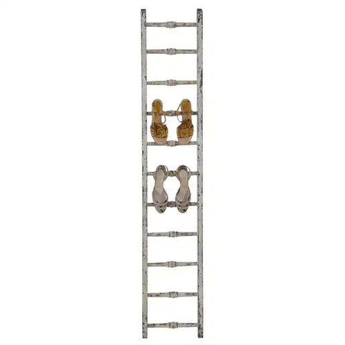 Échelle décorative en bois vieilli blanc 12,5"x69" - Porte-serviettes en pin, Porte-couvertures rustique