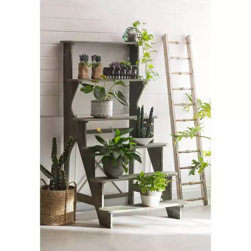 Échelle décorative en bois vieilli blanc 12,5"x69" - Porte-serviettes en pin, Porte-couvertures rustique