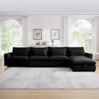 Canapé d'angle Nelly Large en Velours côtelé 157.5 avec Pouf de Rangement et 4 Coussins Lombaires