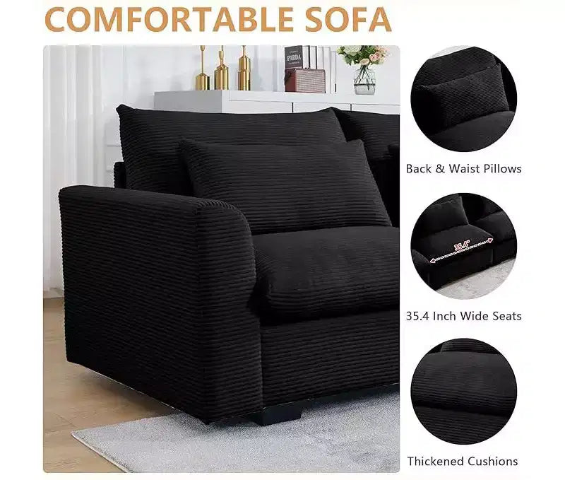 Canapé d'angle Nelly Large en Velours côtelé 157.5 avec Pouf de Rangement et 4 Coussins Lombaires