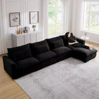 Canapé d'angle Nelly Large en Velours côtelé 157.5 avec Pouf de Rangement et 4 Coussins Lombaires