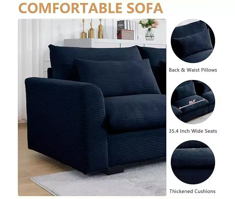 Canapé d'angle Nelly Large en Velours côtelé 157.5 avec Pouf de Rangement et 4 Coussins Lombaires