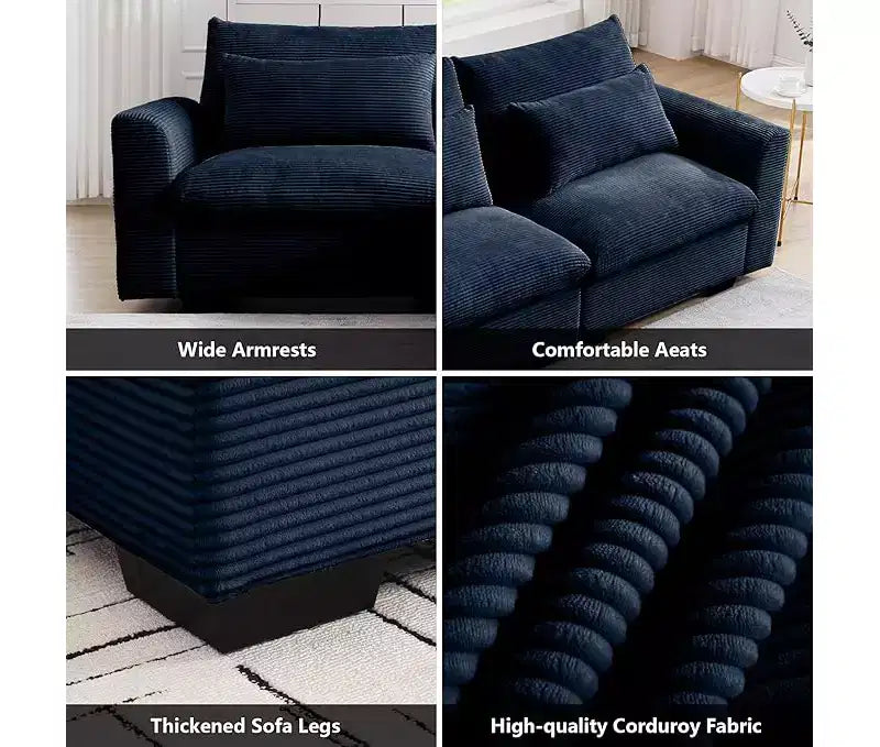 Canapé d'angle Nelly Large en Velours côtelé 157.5 avec Pouf de Rangement et 4 Coussins Lombaires