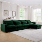 Canapé d'angle Nelly Large en Velours côtelé 157.5 avec Pouf de Rangement et 4 Coussins Lombaires