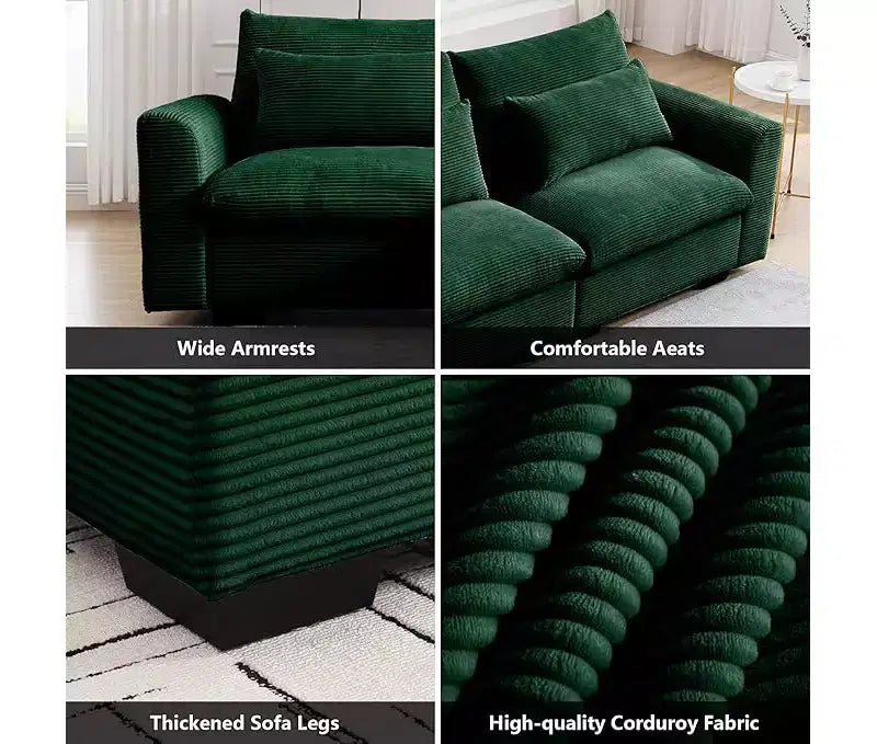 Canapé d'angle Nelly Large en Velours côtelé 157.5 avec Pouf de Rangement et 4 Coussins Lombaires