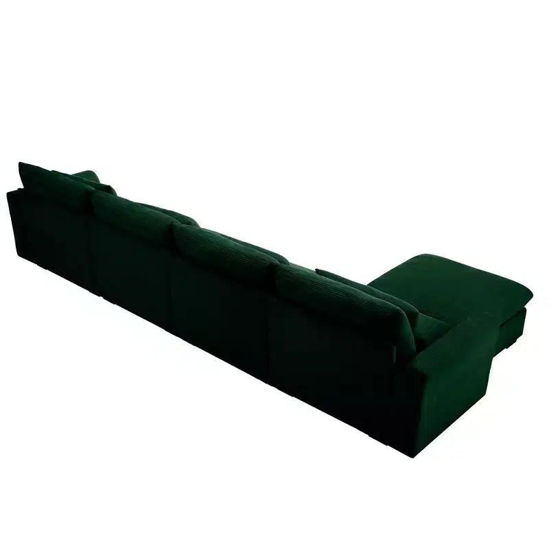 Canapé d'angle Nelly Large en Velours côtelé 157.5 avec Pouf de Rangement et 4 Coussins Lombaires