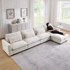 Canapé d'angle Nelly Large en Velours côtelé 157.5 avec Pouf de Rangement et 4 Coussins Lombaires