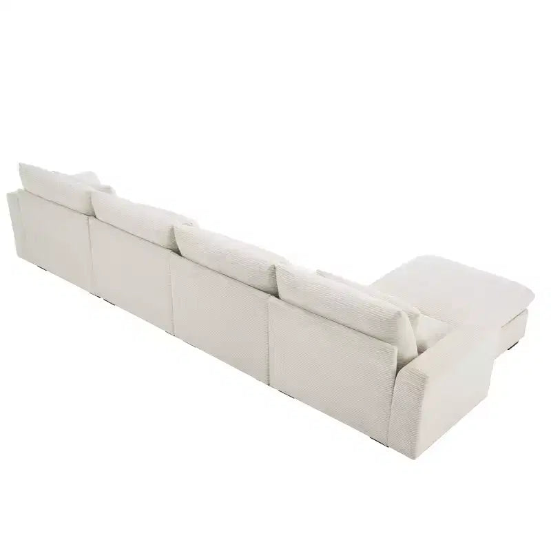 Canapé d'angle Nelly Large en Velours côtelé 157.5 avec Pouf de Rangement et 4 Coussins Lombaires