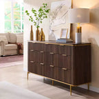 Commode moderne à 7 tiroirs cannelés, meuble TV de 54 po de large avec accents dorés, organisateur de rangement en bois pour chambre à coucher, salon