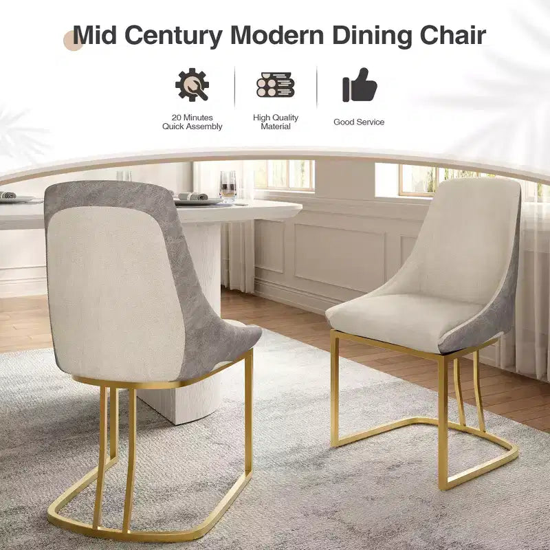 Chaise de salle à manger moderne à dossier haut avec pieds en métal, lot de 2