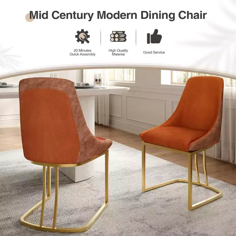Chaise de salle à manger moderne à dossier haut avec pieds en métal, lot de 2