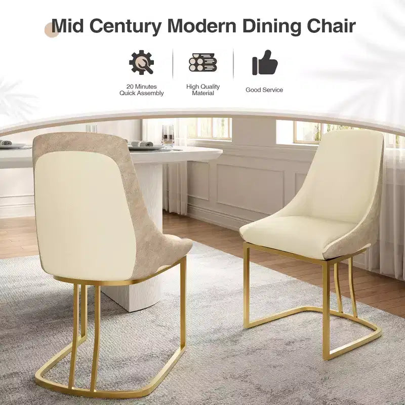 Chaise de salle à manger moderne à dossier haut avec pieds en métal, lot de 2
