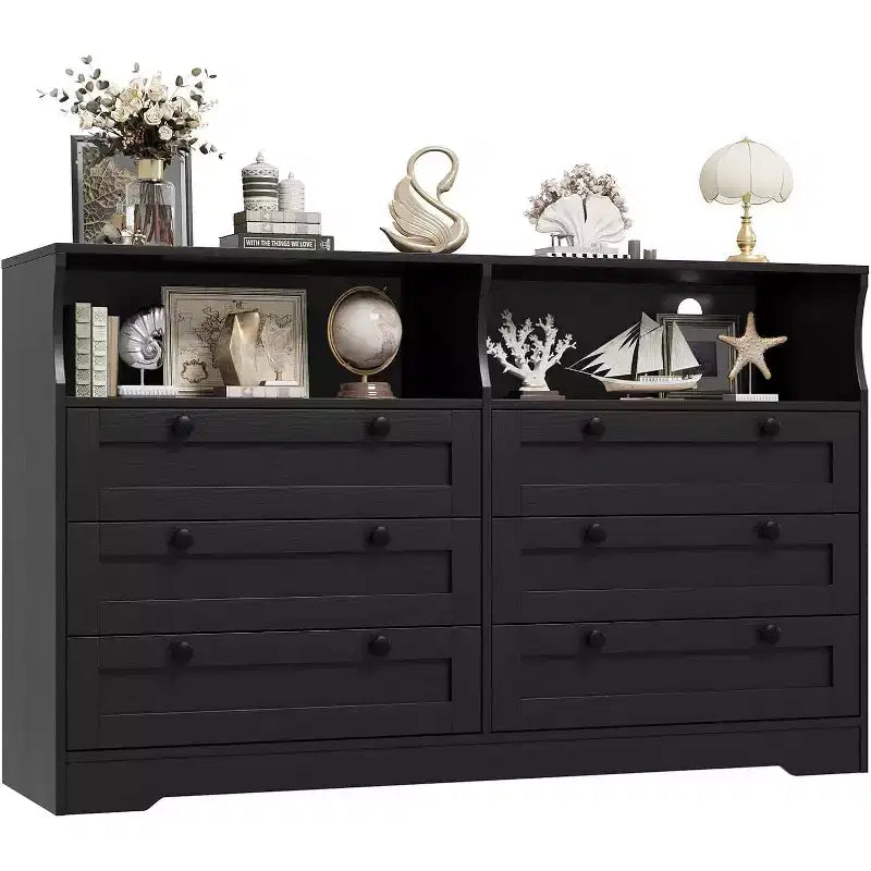Commode à 6 tiroirs, commode de rangement moderne en bois avec lumières LED pour chambre à coucher, salon, dressing et entrée