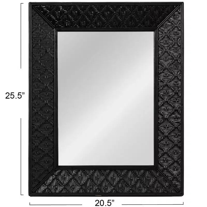 Miroir mural rectangulaire en rotin tressé à la main