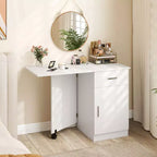 Bureau informatique pliant avec tiroir, placard et étagère réglable à roulettes pour salon, Noir/Blanc