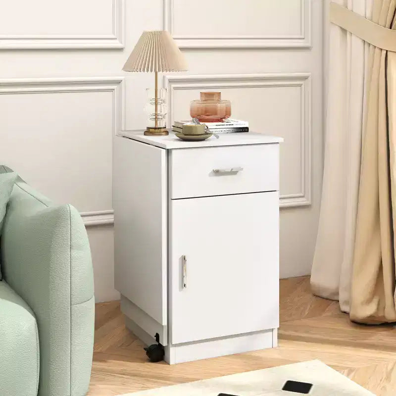 Bureau informatique pliant avec tiroir, placard et étagère réglable à roulettes pour salon, Noir/Blanc