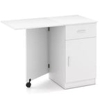 Bureau informatique pliant avec tiroir, placard et étagère réglable à roulettes pour salon, Noir/Blanc