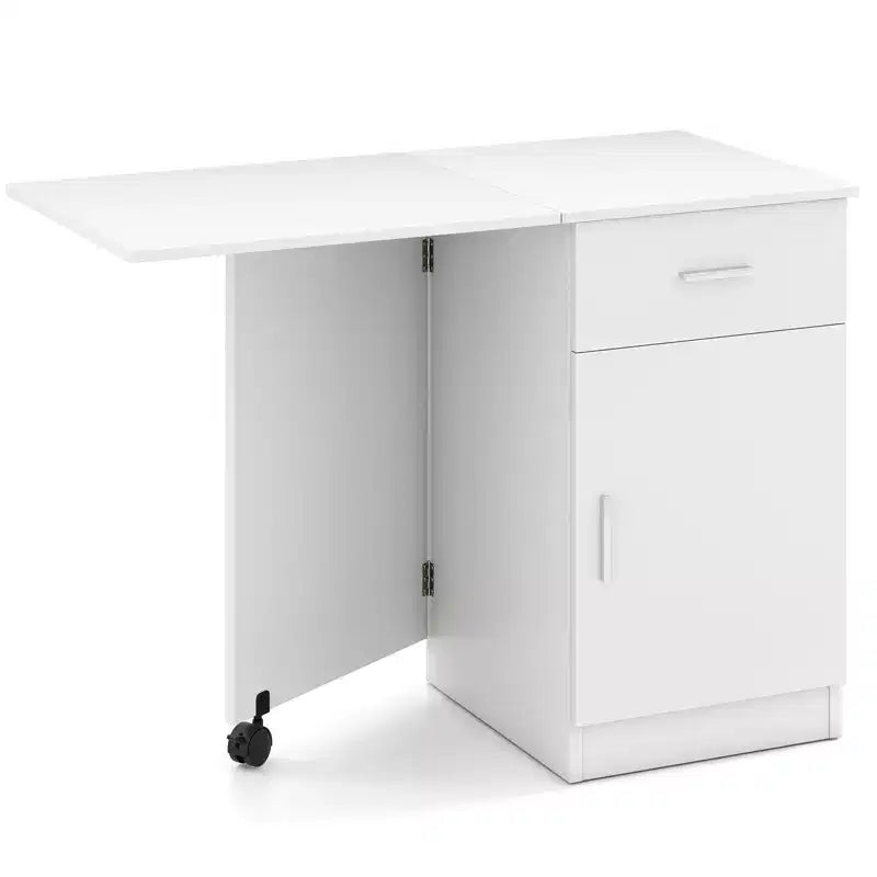 Bureau informatique pliant avec tiroir, placard et étagère réglable à roulettes pour salon, Noir/Blanc