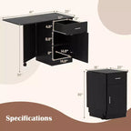 Bureau informatique pliant avec tiroir, placard et étagère réglable à roulettes pour salon, Noir/Blanc