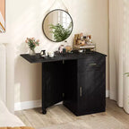Bureau informatique pliant avec tiroir, placard et étagère réglable à roulettes pour salon, Noir/Blanc