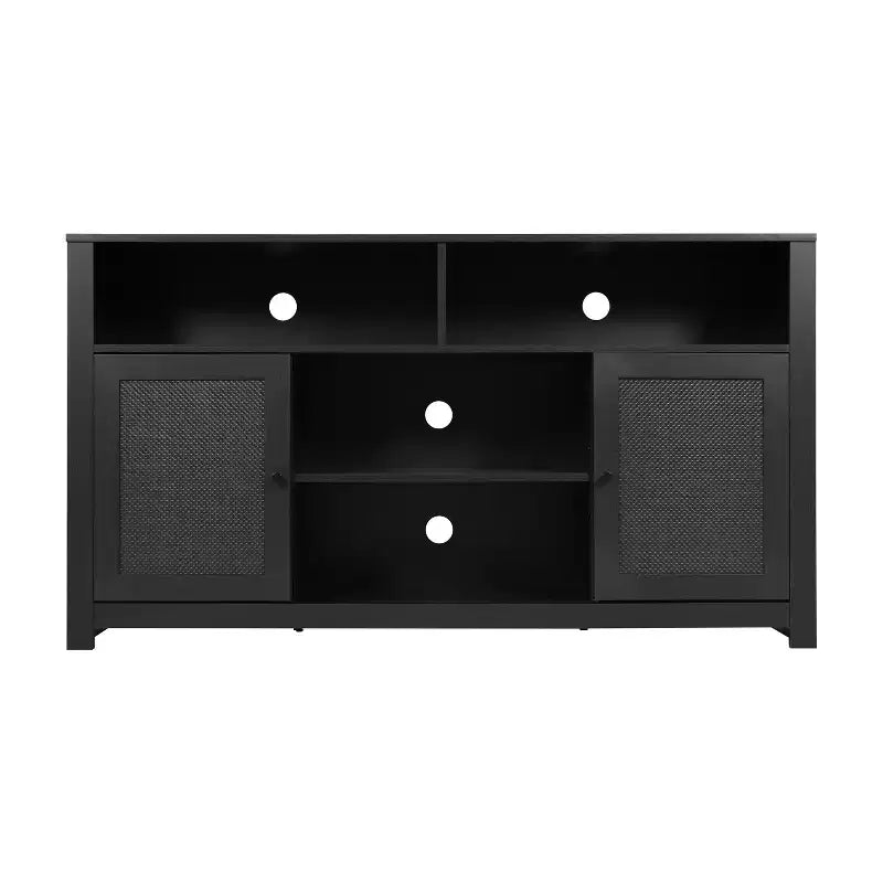 Buffet à quatre portes de style Mid-Century Modern, meuble TV avec étagères, convient aux téléviseurs jusqu'à 65 pouces