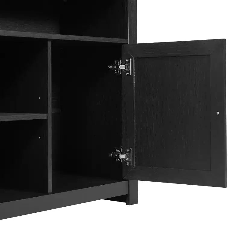 Buffet à quatre portes de style Mid-Century Modern, meuble TV avec étagères, convient aux téléviseurs jusqu'à 65 pouces