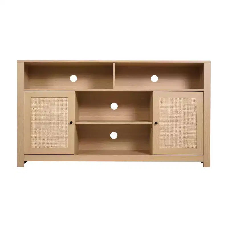 Buffet à quatre portes de style Mid-Century Modern, meuble TV avec étagères, convient aux téléviseurs jusqu'à 65 pouces