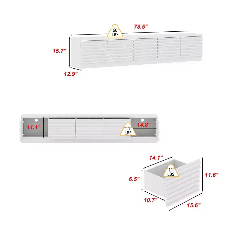 Meuble TV design minimaliste blanc, console multimédia : Lignes épurées, multi-compartiments et construction robuste.