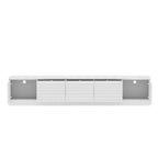 Meuble TV design minimaliste blanc, console multimédia : Lignes épurées, multi-compartiments et construction robuste.