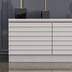 Meuble TV design minimaliste blanc, console multimédia : Lignes épurées, multi-compartiments et construction robuste.