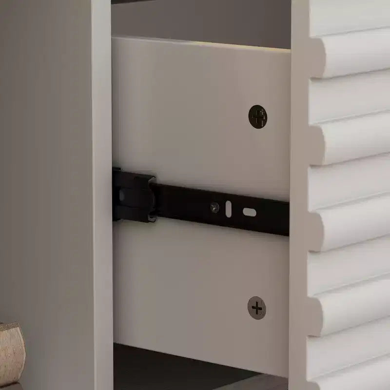 Meuble TV design minimaliste blanc, console multimédia : Lignes épurées, multi-compartiments et construction robuste.