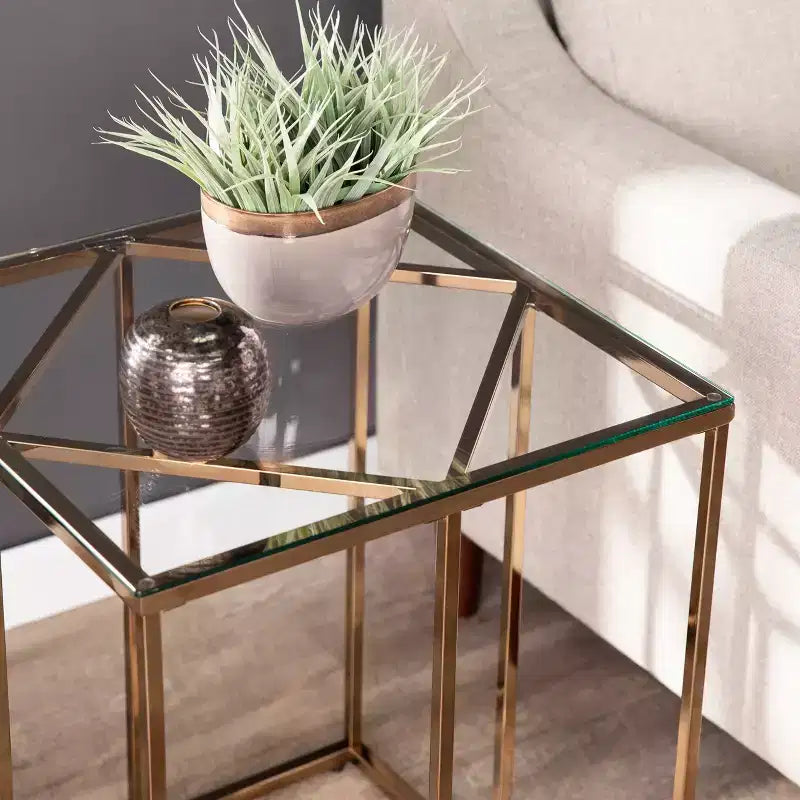 Table d'appoint contemporaine Nicholance avec plateau en verre - Champagne