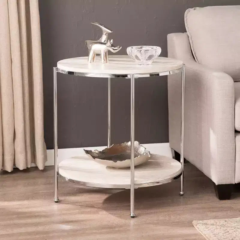 Table d'appoint ronde en fausse pierre Silas - Anthracite