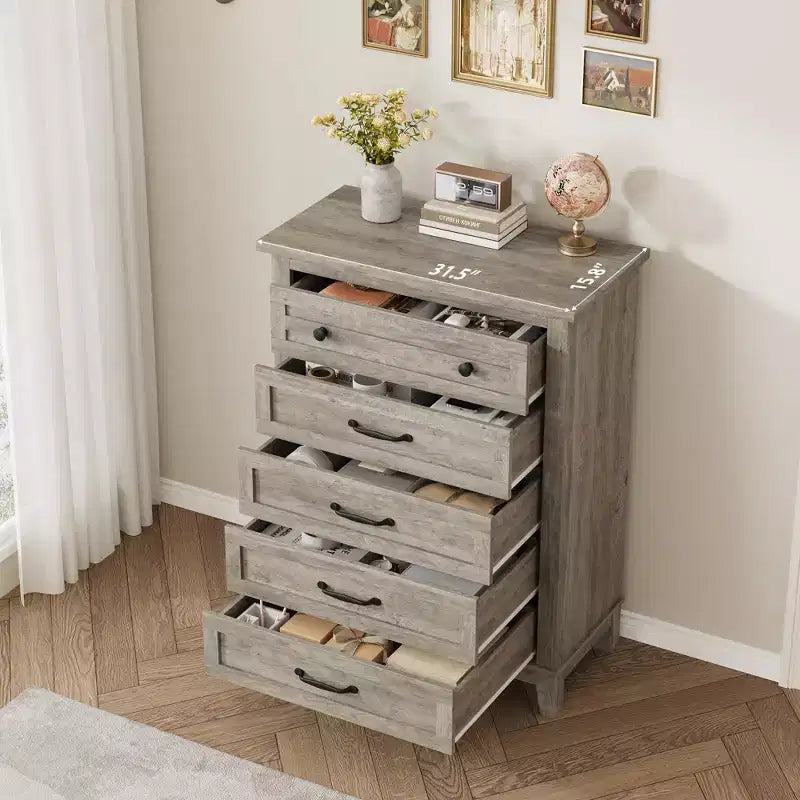 Commode de rangement à 5 tiroirs pour chambre à coucher, commode haute de 105 cm avec rangements indépendants, commode de rangement en bois pour salon, chambre à coucher