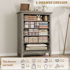 Commode de rangement à 5 tiroirs pour chambre à coucher, commode haute de 105 cm avec rangements indépendants, commode de rangement en bois pour salon, chambre à coucher