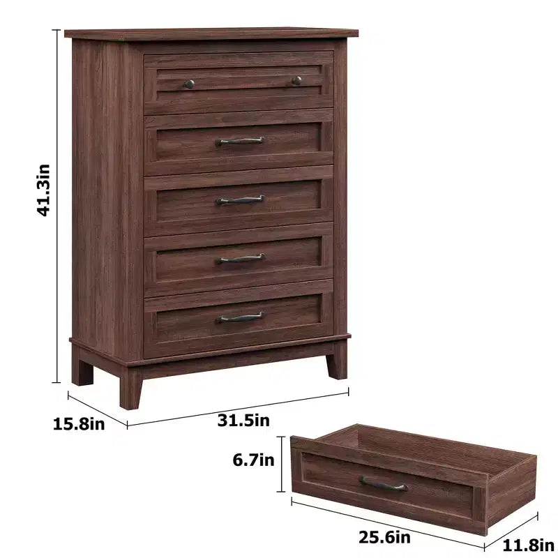 Commode de rangement à 5 tiroirs pour chambre à coucher, commode haute de 105 cm avec rangements indépendants, commode de rangement en bois pour salon, chambre à coucher