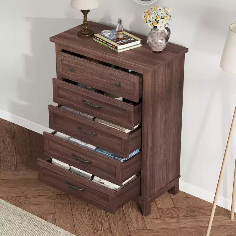 Commode de rangement à 5 tiroirs pour chambre à coucher, commode haute de 105 cm avec rangements indépendants, commode de rangement en bois pour salon, chambre à coucher