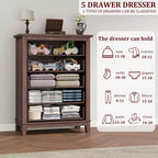 Commode de rangement à 5 tiroirs pour chambre à coucher, commode haute de 105 cm avec rangements indépendants, commode de rangement en bois pour salon, chambre à coucher