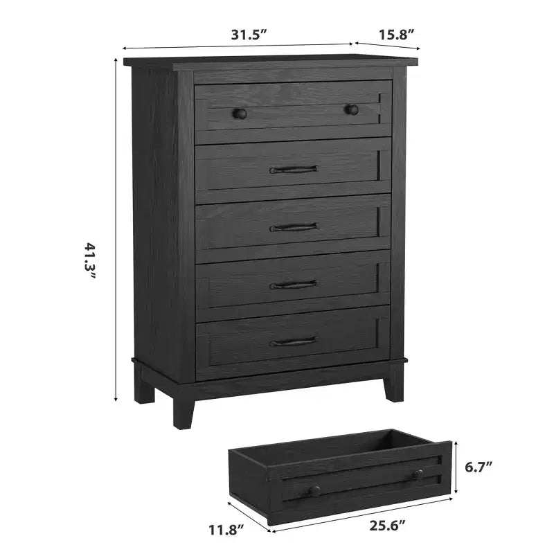 Commode de rangement à 5 tiroirs pour chambre à coucher, commode haute de 105 cm avec rangements indépendants, commode de rangement en bois pour salon, chambre à coucher