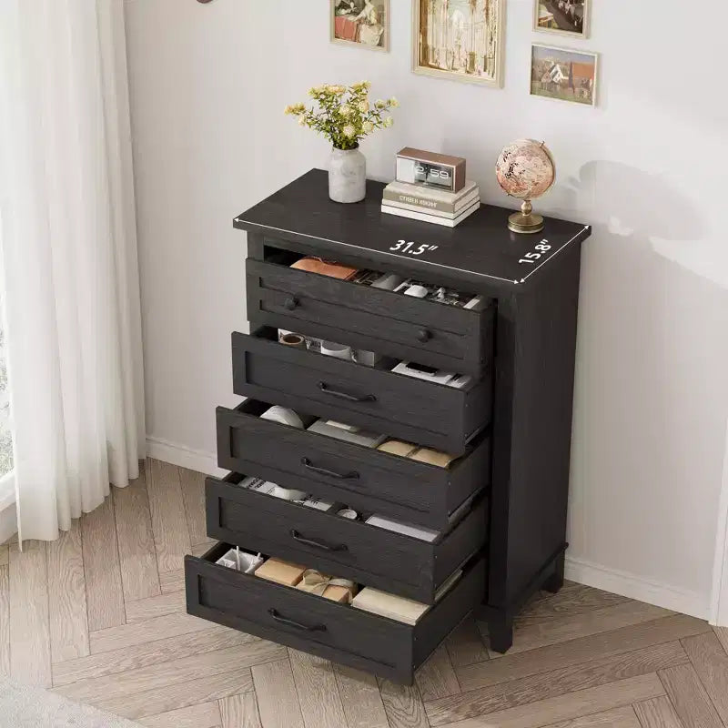 Commode de rangement à 5 tiroirs pour chambre à coucher, commode haute de 105 cm avec rangements indépendants, commode de rangement en bois pour salon, chambre à coucher