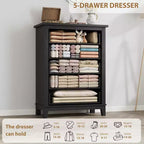 Commode de rangement à 5 tiroirs pour chambre à coucher, commode haute de 105 cm avec rangements indépendants, commode de rangement en bois pour salon, chambre à coucher