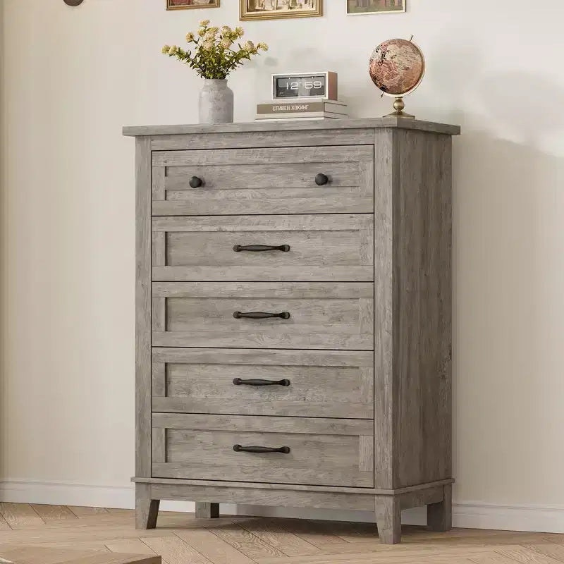 Commode de rangement à 5 tiroirs pour chambre à coucher, commode haute de 105 cm avec rangements indépendants, commode de rangement en bois pour salon, chambre à coucher