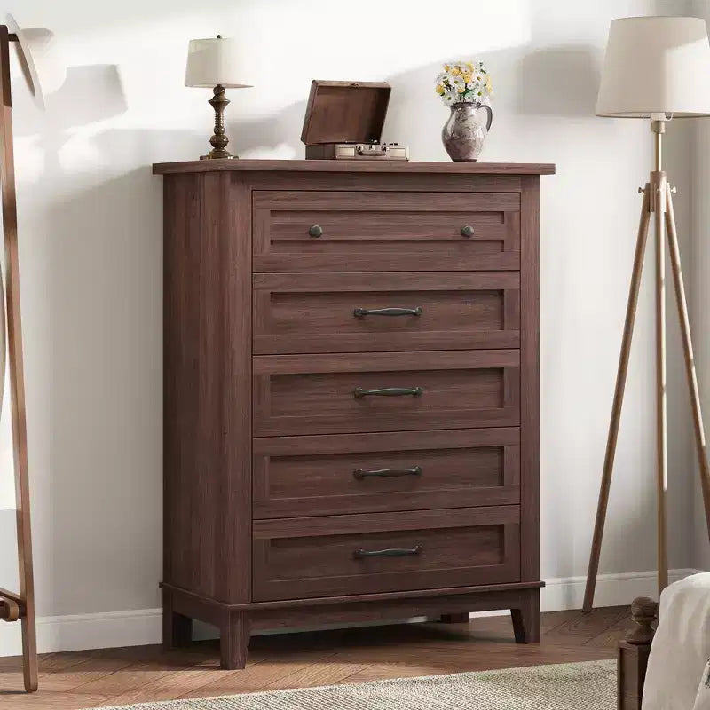 Commode de rangement à 5 tiroirs pour chambre à coucher, commode haute de 105 cm avec rangements indépendants, commode de rangement en bois pour salon, chambre à coucher