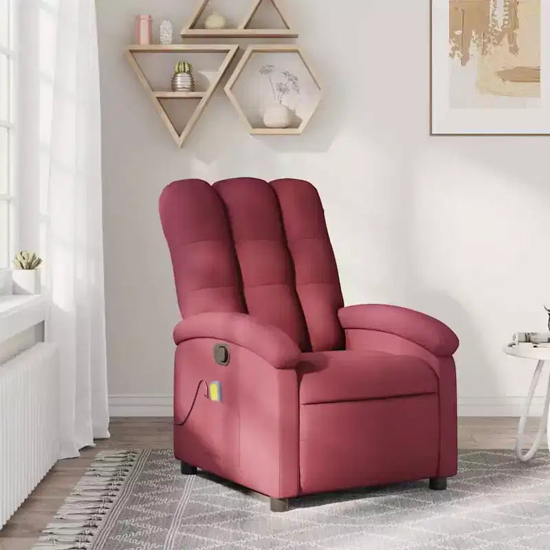 Fauteuil inclinable massant en tissu bordeaux - Inclinaison manuelle, Vibration, Confort rembourré, Poche latérale, Cadre durable