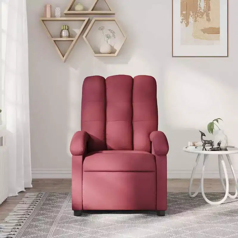 Fauteuil inclinable massant en tissu bordeaux - Inclinaison manuelle, Vibration, Confort rembourré, Poche latérale, Cadre durable