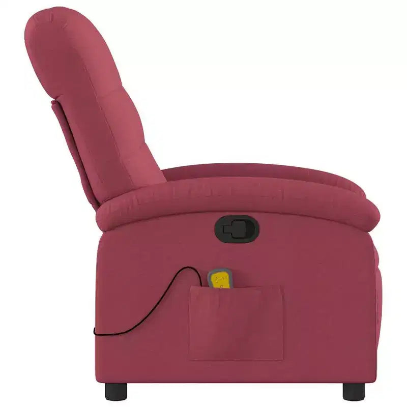 Fauteuil inclinable massant en tissu bordeaux - Inclinaison manuelle, Vibration, Confort rembourré, Poche latérale, Cadre durable
