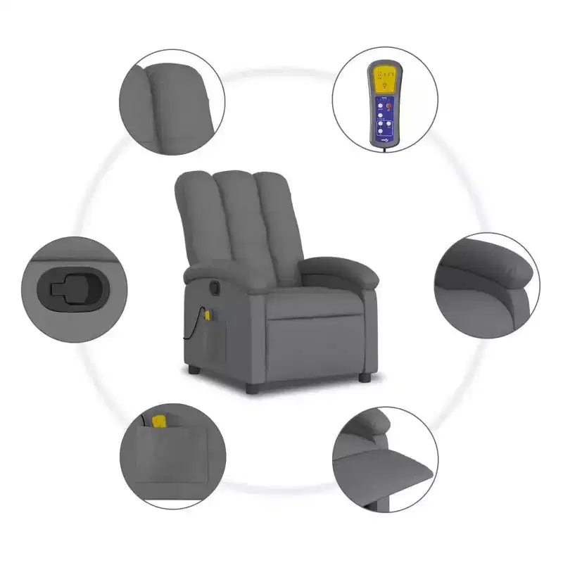 Fauteuil inclinable massant en tissu bordeaux - Inclinaison manuelle, Vibration, Confort rembourré, Poche latérale, Cadre durable