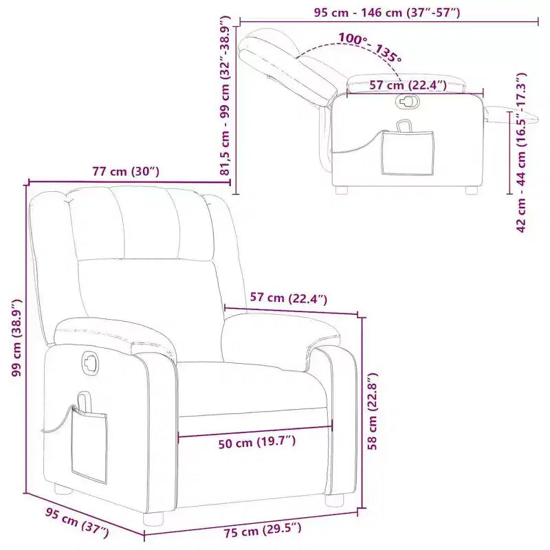 Fauteuil inclinable massant, inclinable réglable avec massage vibrant à 6 points, cuir noir