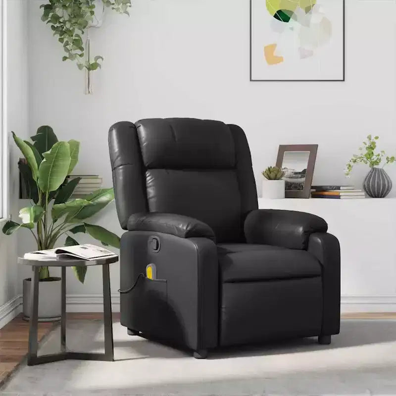 Fauteuil inclinable massant, inclinable réglable avec massage vibrant à 6 points, cuir noir